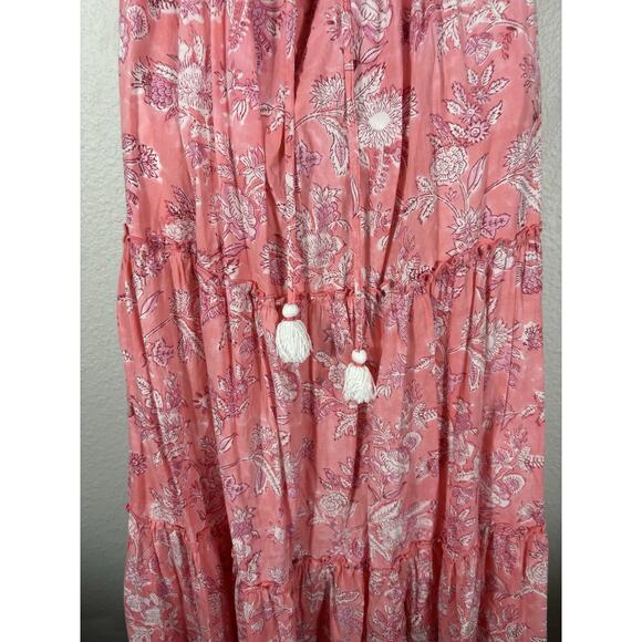 Madison Mathews Maxi Dress Women’s Size M Pink Sleeveless Floral Cotton VNeck - Picture 8 of 14